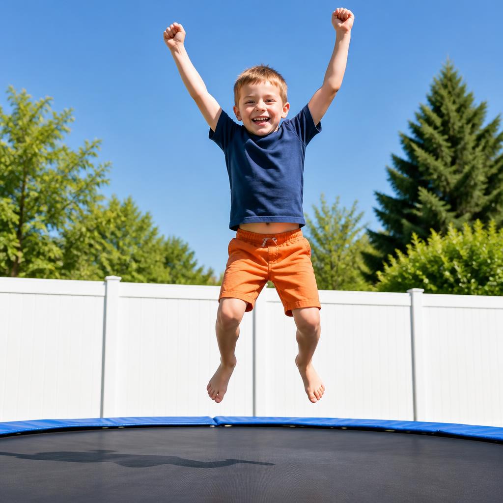 A boy jumping on a trampoline