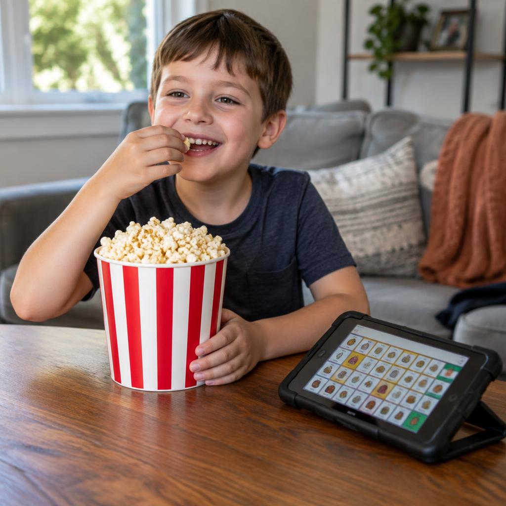 A boy eating popcorn