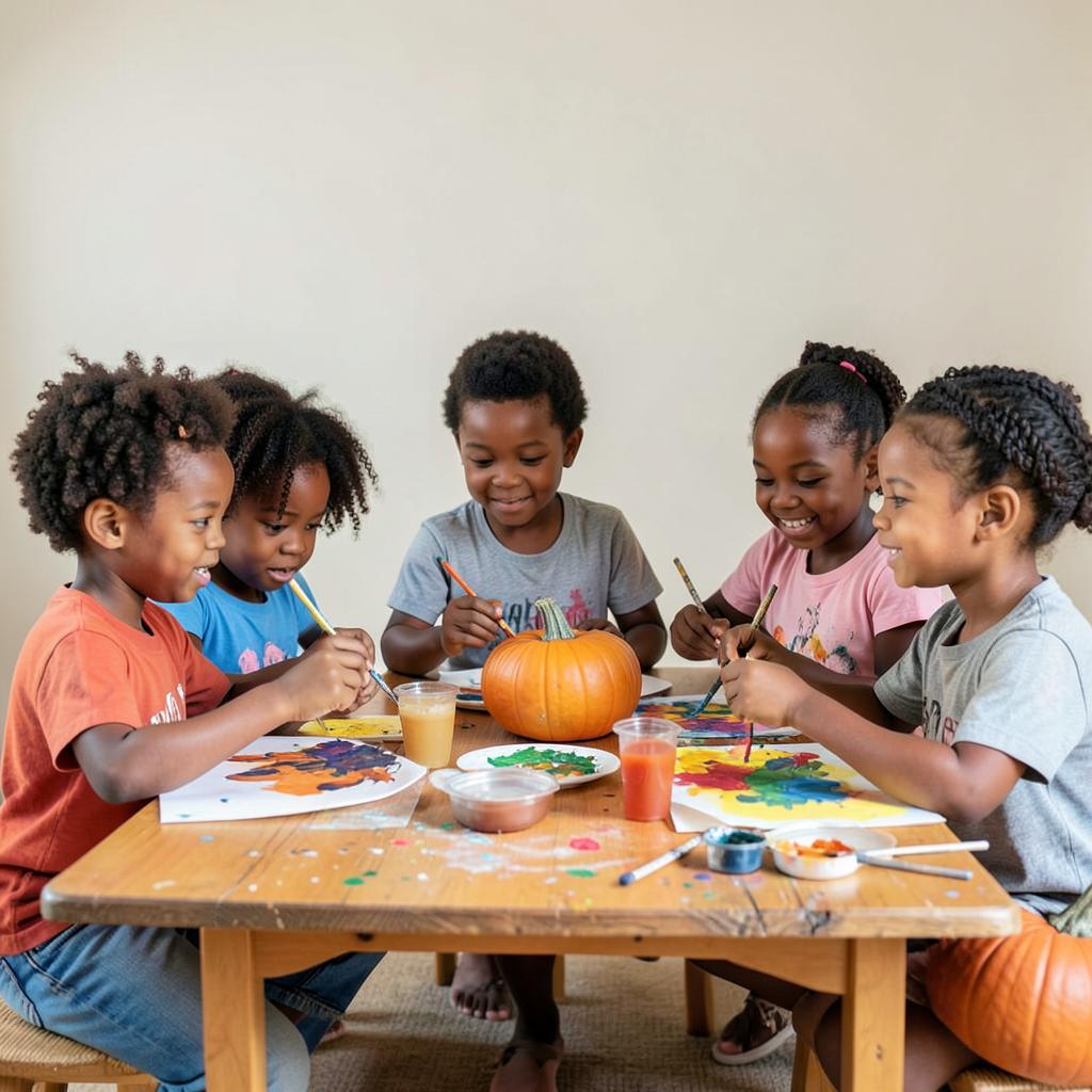 Children painting pumpkins