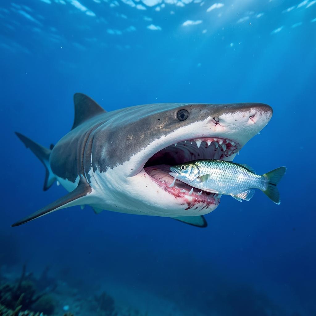 A shark eating a fish