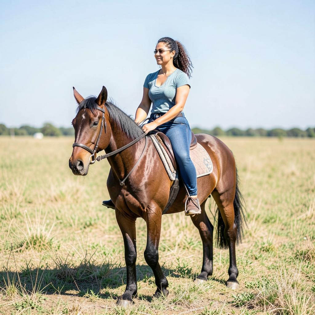 A woman riding a horse